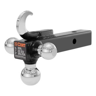 Curt Multi Ball Trailer Hitch Ball Mount w/Hook 2 in Solid Shank - 1-7/8 in - 2 in - 2-5/16 in Chrome Balls